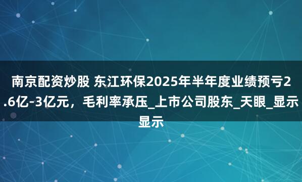 南京配资炒股 东江环保2025年半年度业绩预亏2.6亿-3亿元，毛利率承压_上市公司股东_天眼_显示